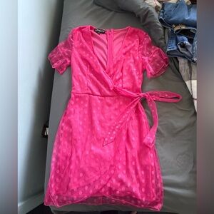 Fashion Nova Vibrant Pink Polka Dot Mini Dress